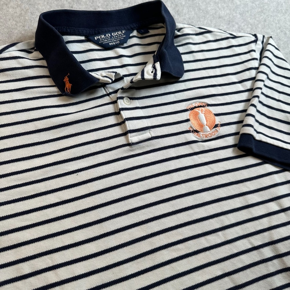 Polo Ralph Lauren Golf Mens L The Open Royal Troon 2016 Striped Polo Shirt Pima
